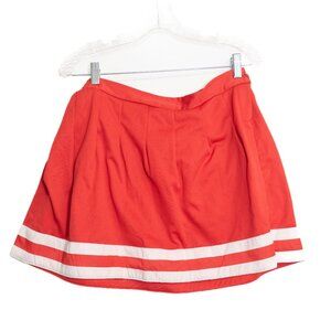 Red Pleated Size XL Mini Skirt W/ White Striped Hem Elastic Back Waistband Light